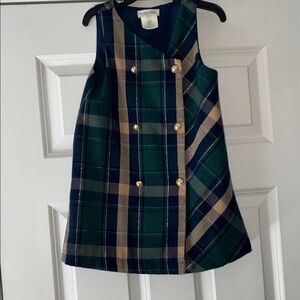 Happily Grey Girls' Green Plaid A-Line Dress with Gold Buttons 4T